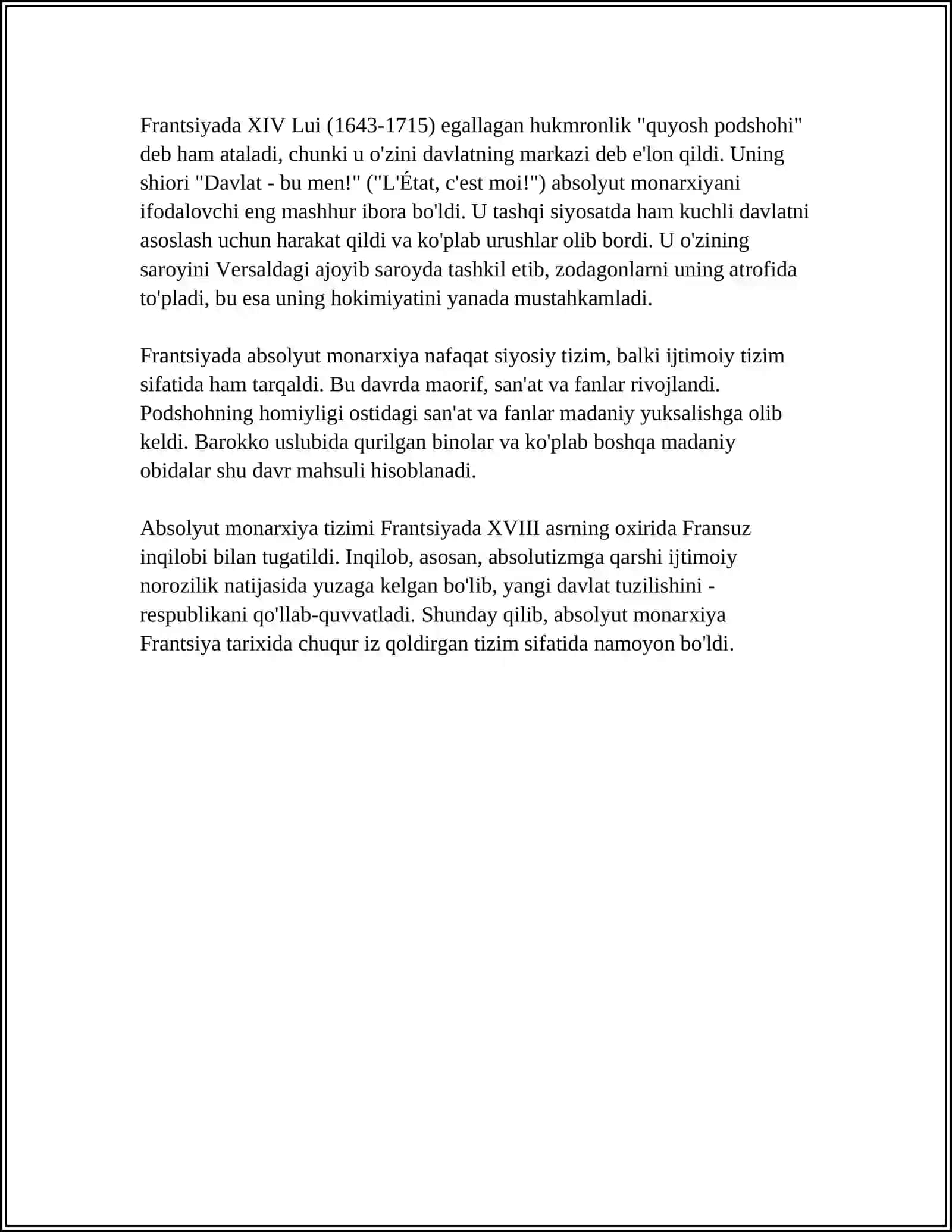 "DAVLAT-BU MEN!": FRANSIYADA MUTLOQ MONARXIYA 4