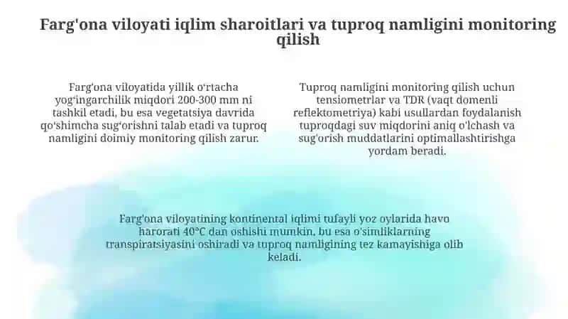 Optimallashtirilgan sug'orish rejimlarini ishlab chiqish 4