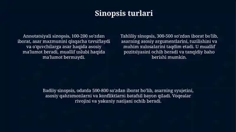 Sinopsis ta'rifi va maqsadi 4