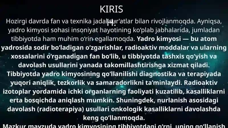 Yadro kimyosining tibbiyotdagi o'rni 4
