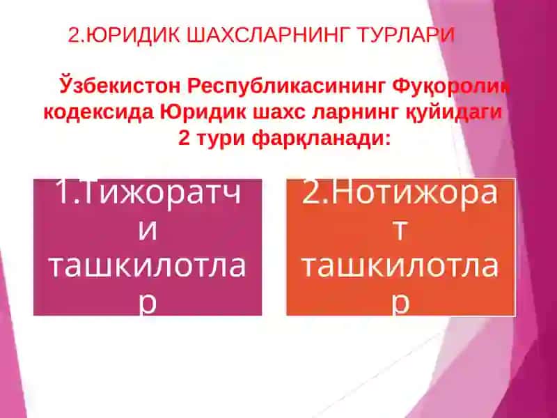 ЮРИДИК ШАХСЛАР ТУШУНЧАСИ ВА УНИНГ ТУРЛАРИ 4