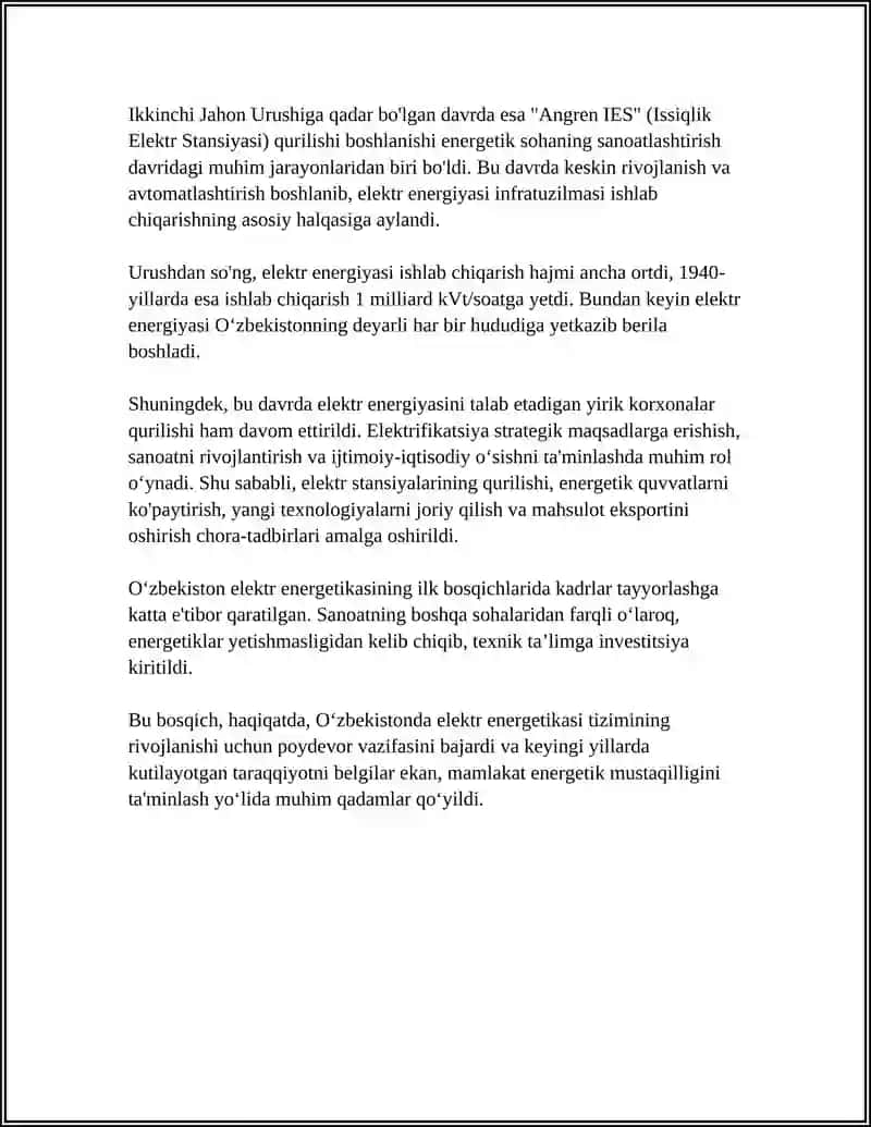 O'zbekistonda Elektr Energetikasining Rivojlanish Tarixi 4