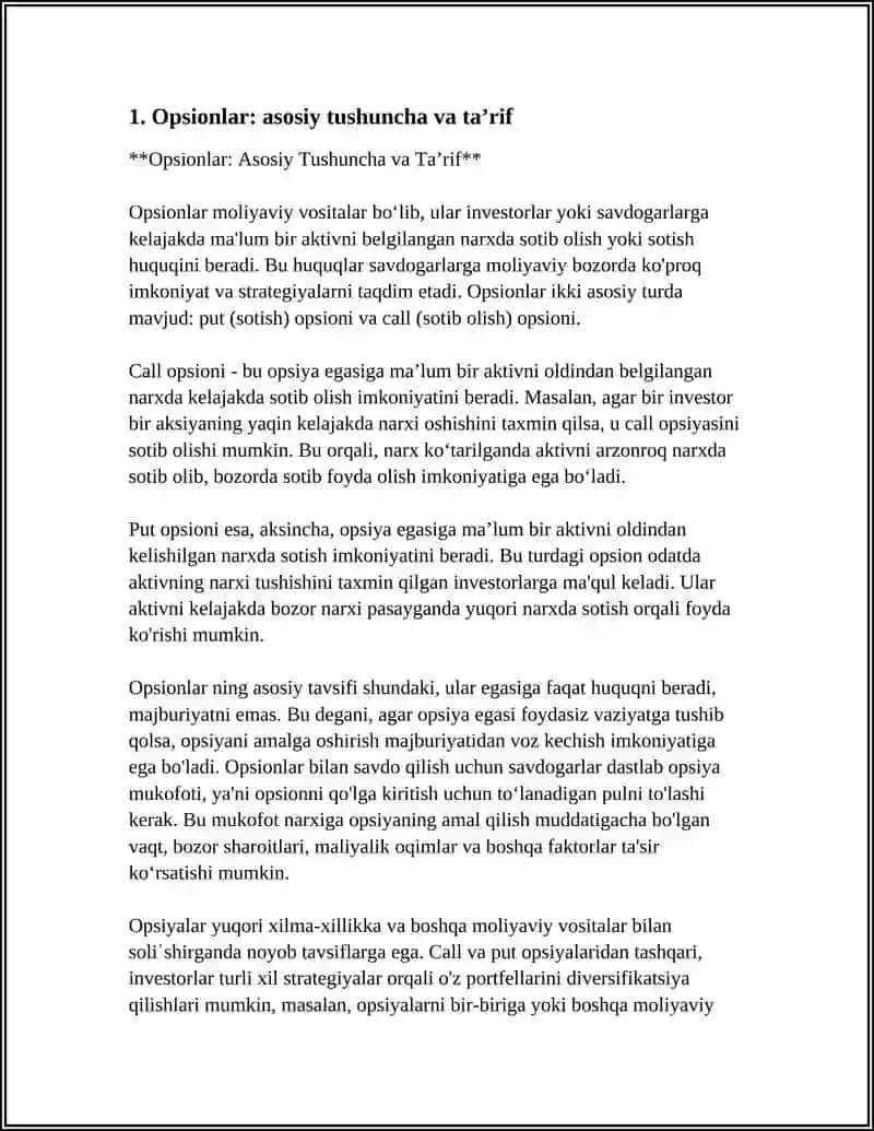 Opsionlar: Asosiy Tushuncha va Ta’rif 4