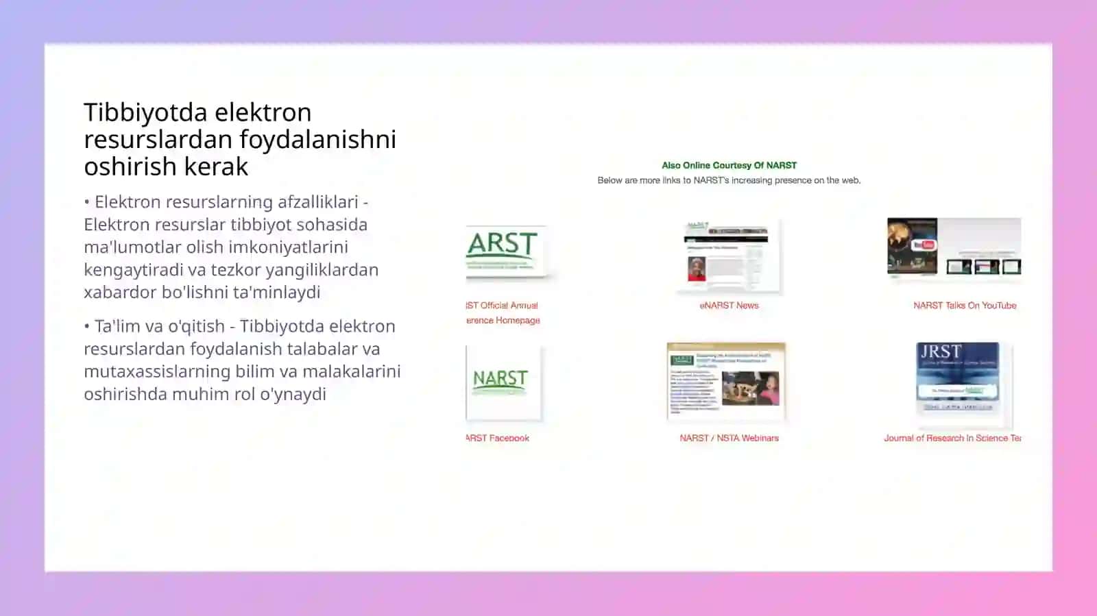 Tibbiyotda elektron va masofaviy oʻqitish 4