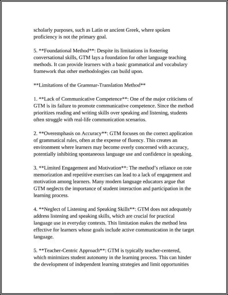 Critical Analytical Essay on the Grammar-Translation Method: Relevance and Limitations 4