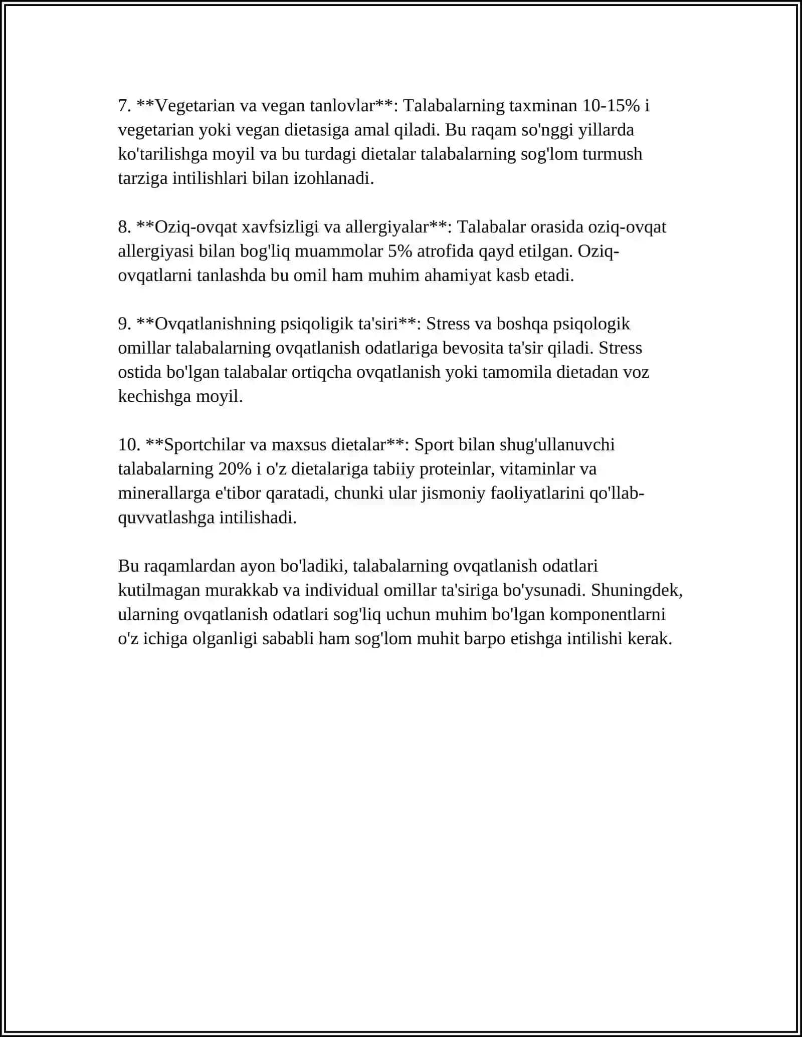 TALABALARNING OVQATLANISHINI ADEKVANTLIGINI OʻRGANISH VA BAHOLASH 4