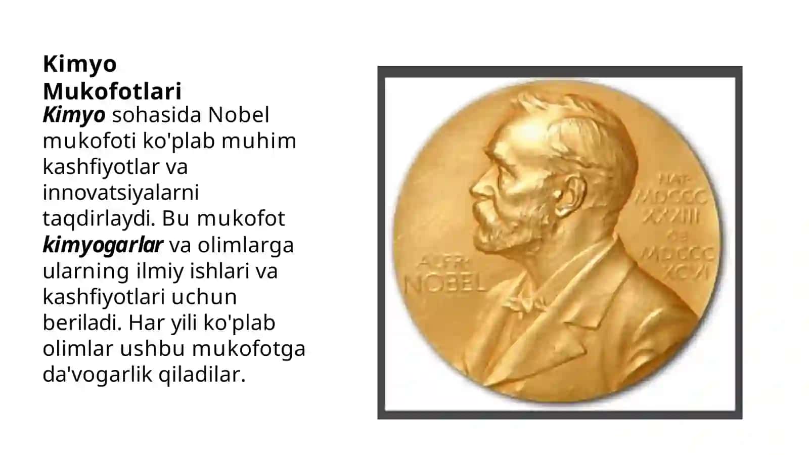 Kimyo sohasida nobel mukofoti sovrindorlari va ytutuqlari. 4