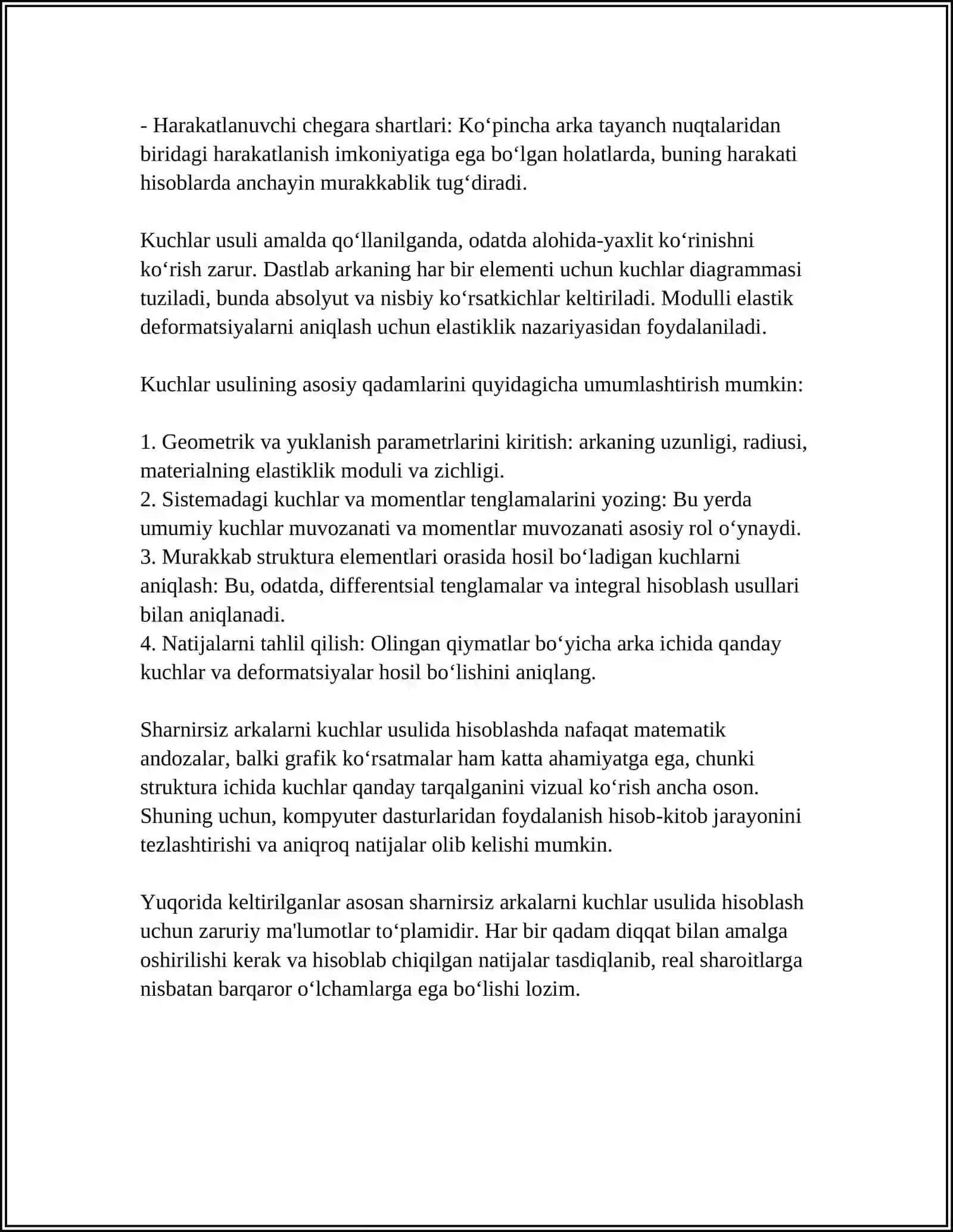 SHARNIRSIZ ARKALARNI KUCHLAR USULIDA HISOBLASH 4