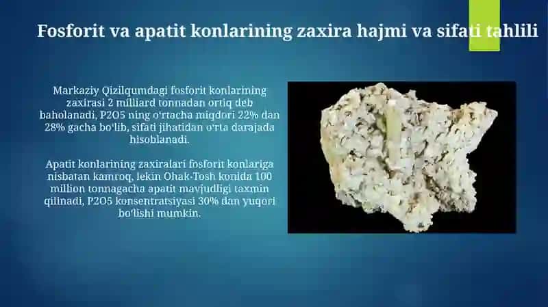 Oʻzbekistonda fosforit va apatitlarning zaxiralari 4