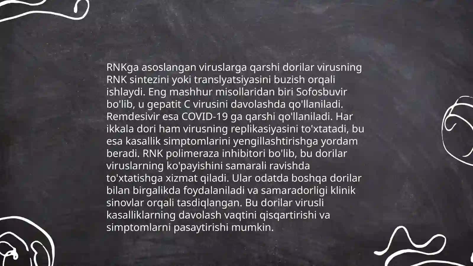 Viruslar va òsmalarga qarshi dori vositalarining ta'sir mexanizmlari(DNK,RNK,fermentlariga nisbatan) 4