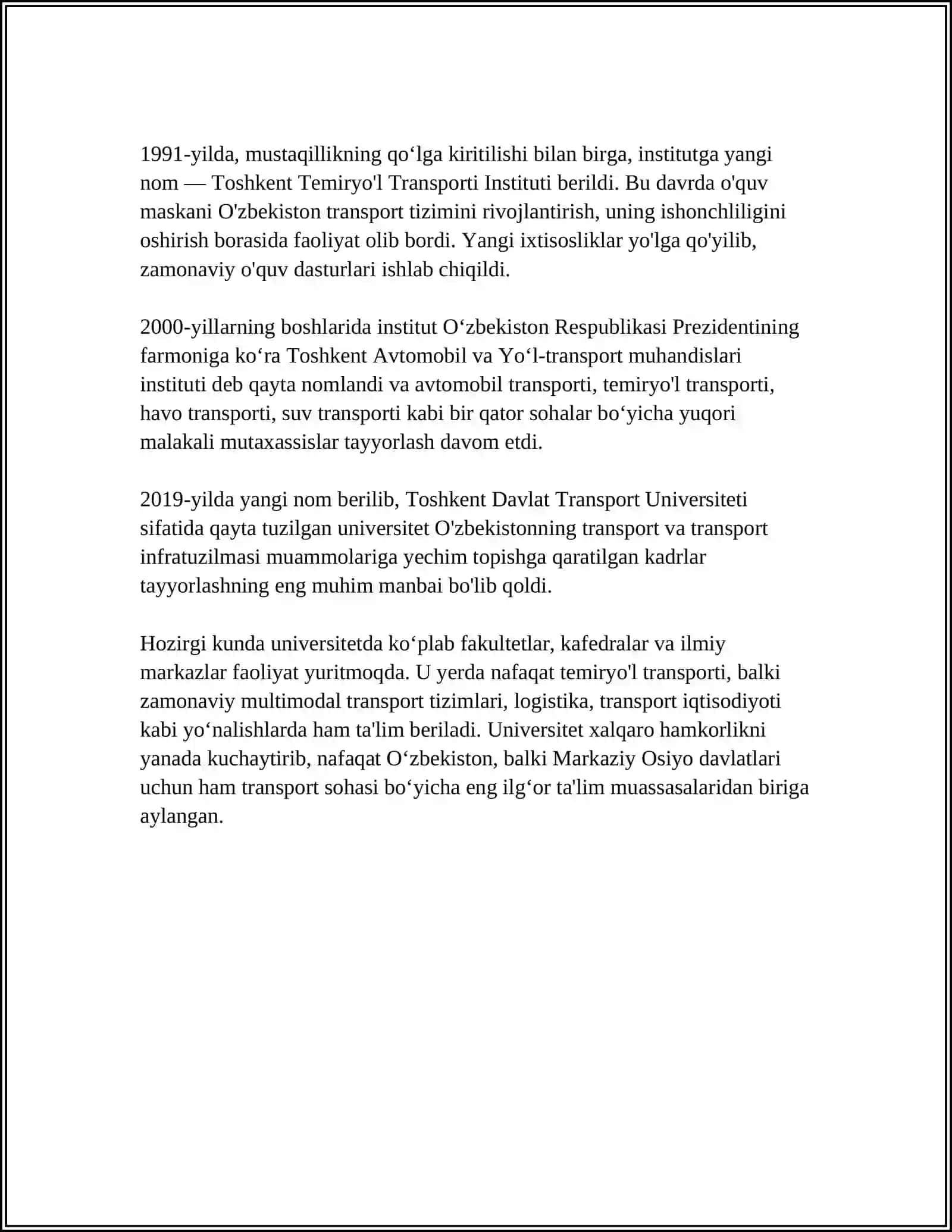TOSHKENT DAVLAT TRANSPORT UNIVERSITETI 4