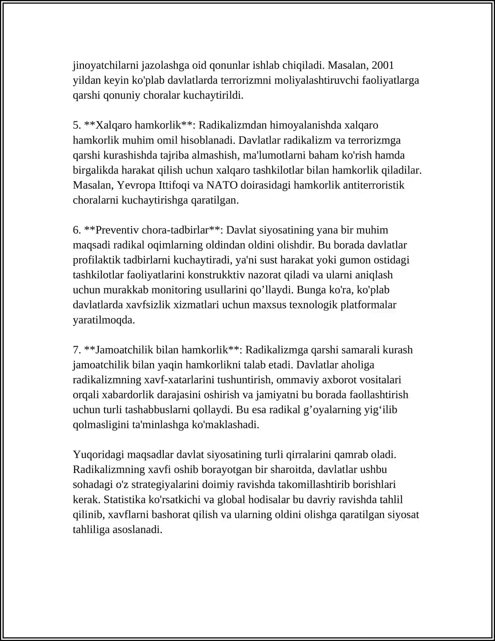 OʻZBEKISTONNING DAVLAT SIYOSATIDA RADIKAL OQIMLARGA QARSHI KURASHISHNING YOʻNALISHLARI 4