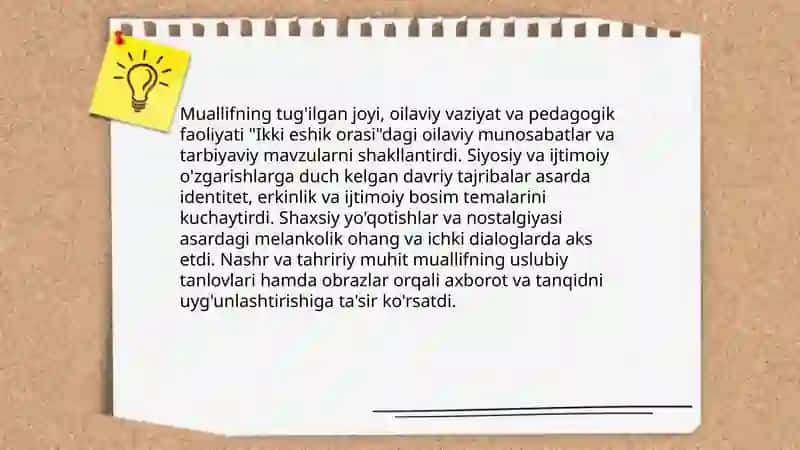 "Ikki eshik orasi" asarini tahlili. 4