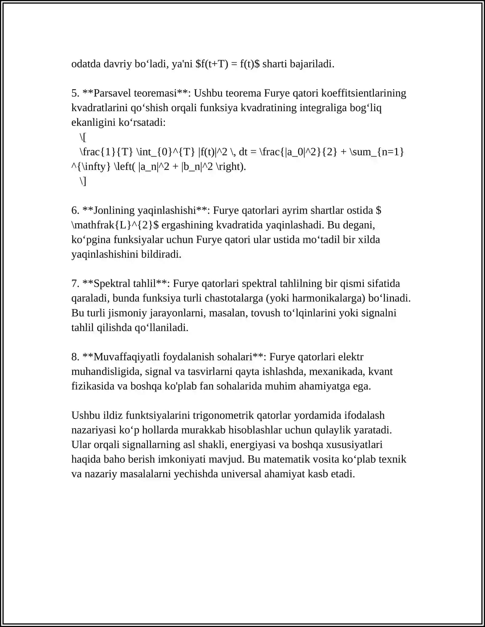 Furiye Qatorlari 4