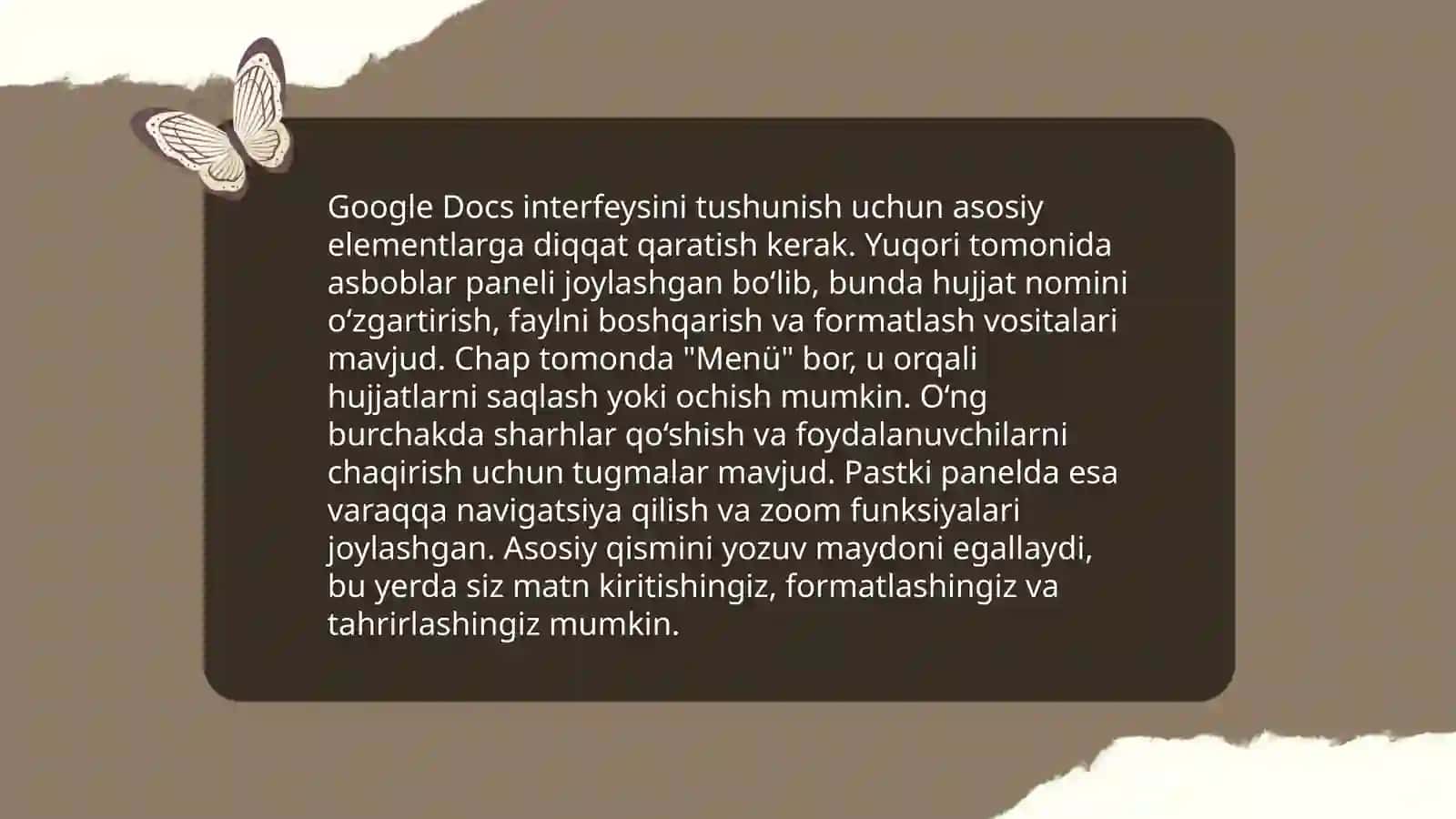 Google doce imkoniyatlari bilan tanishish. Google doce bilan ishlash 4