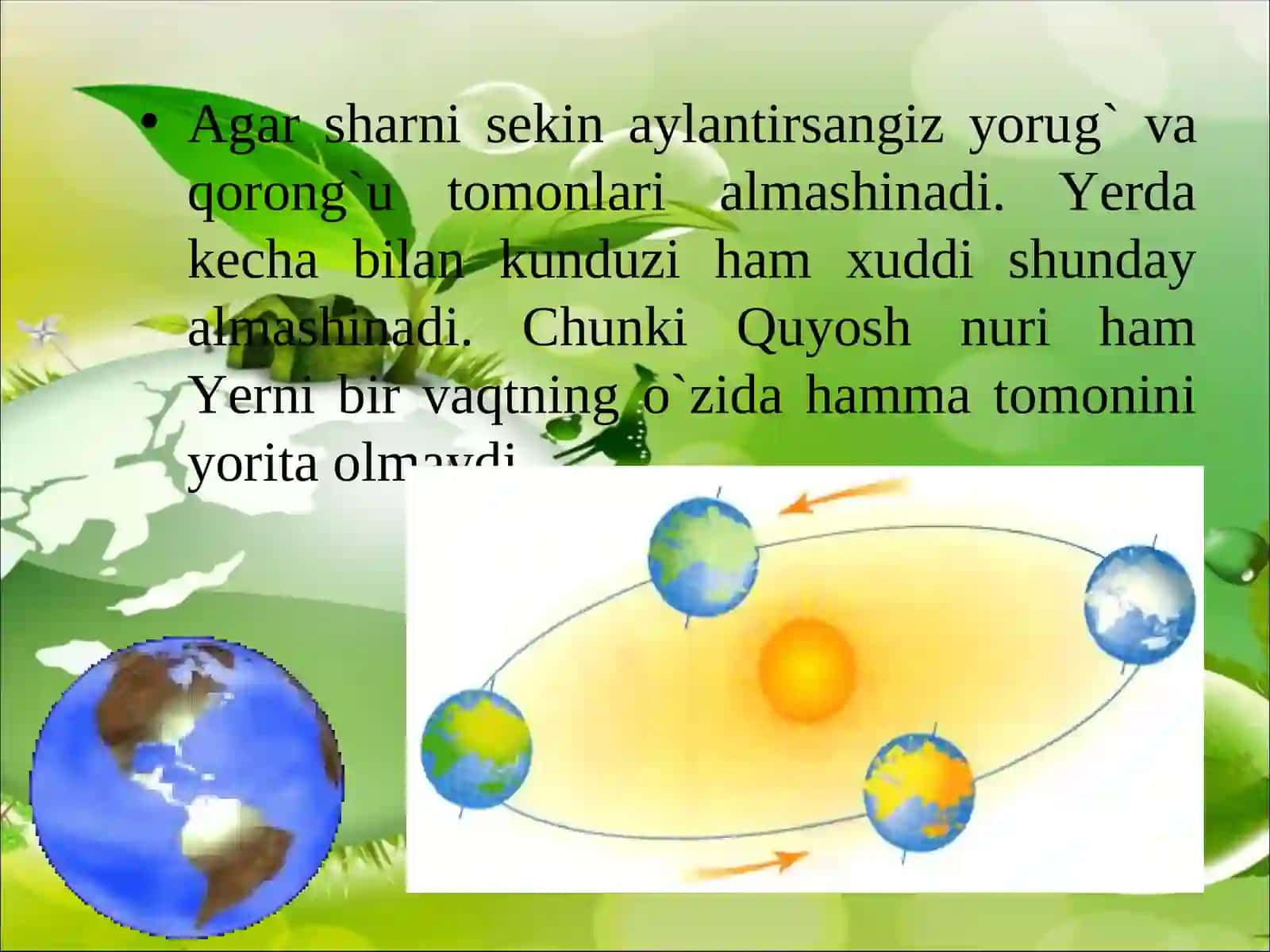 Yer ningo`zo`qi atrofida aylanishi vakattaligi 4