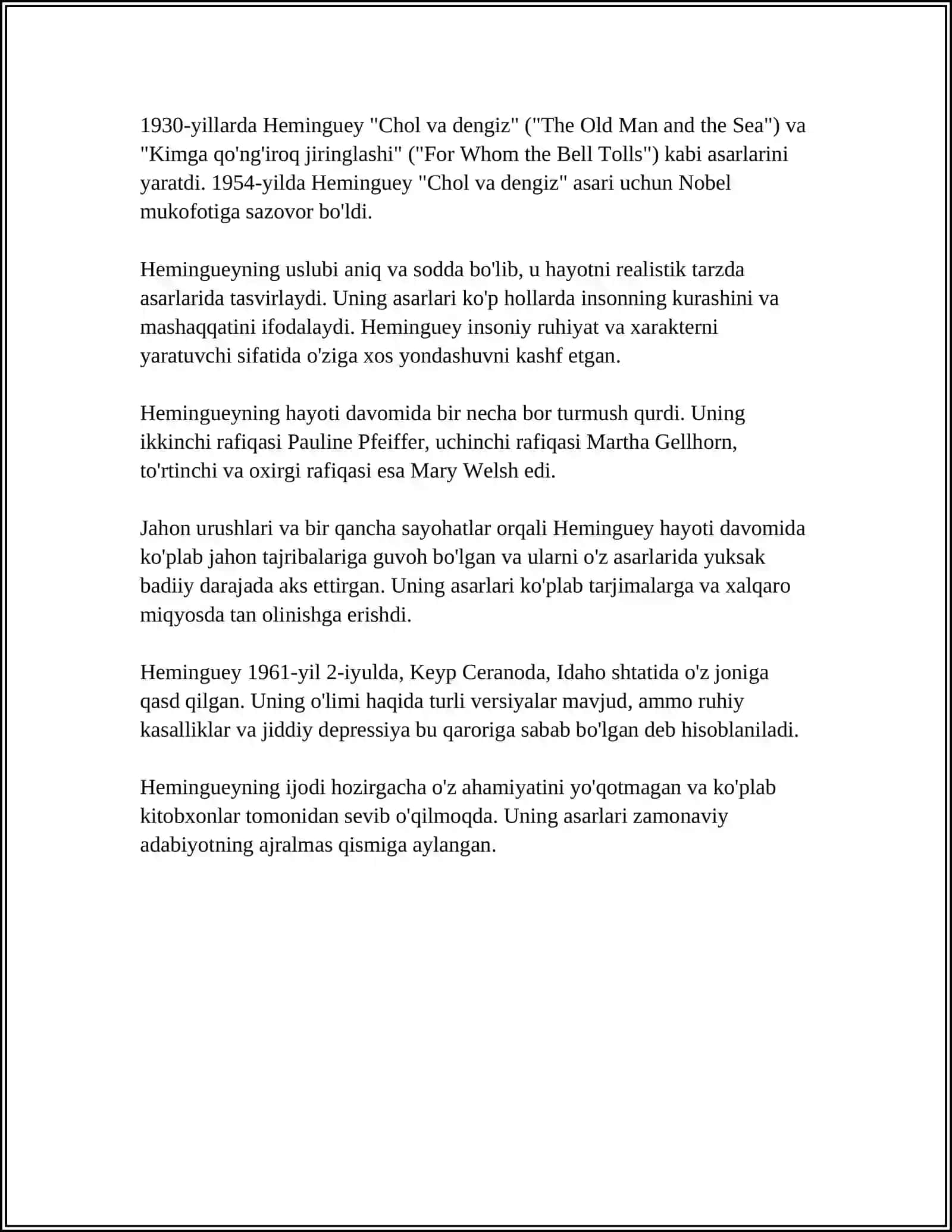 E. HEMINGUEY IJODIDA INSON VA BORLIQ MUAMMOSI TALQINI 4