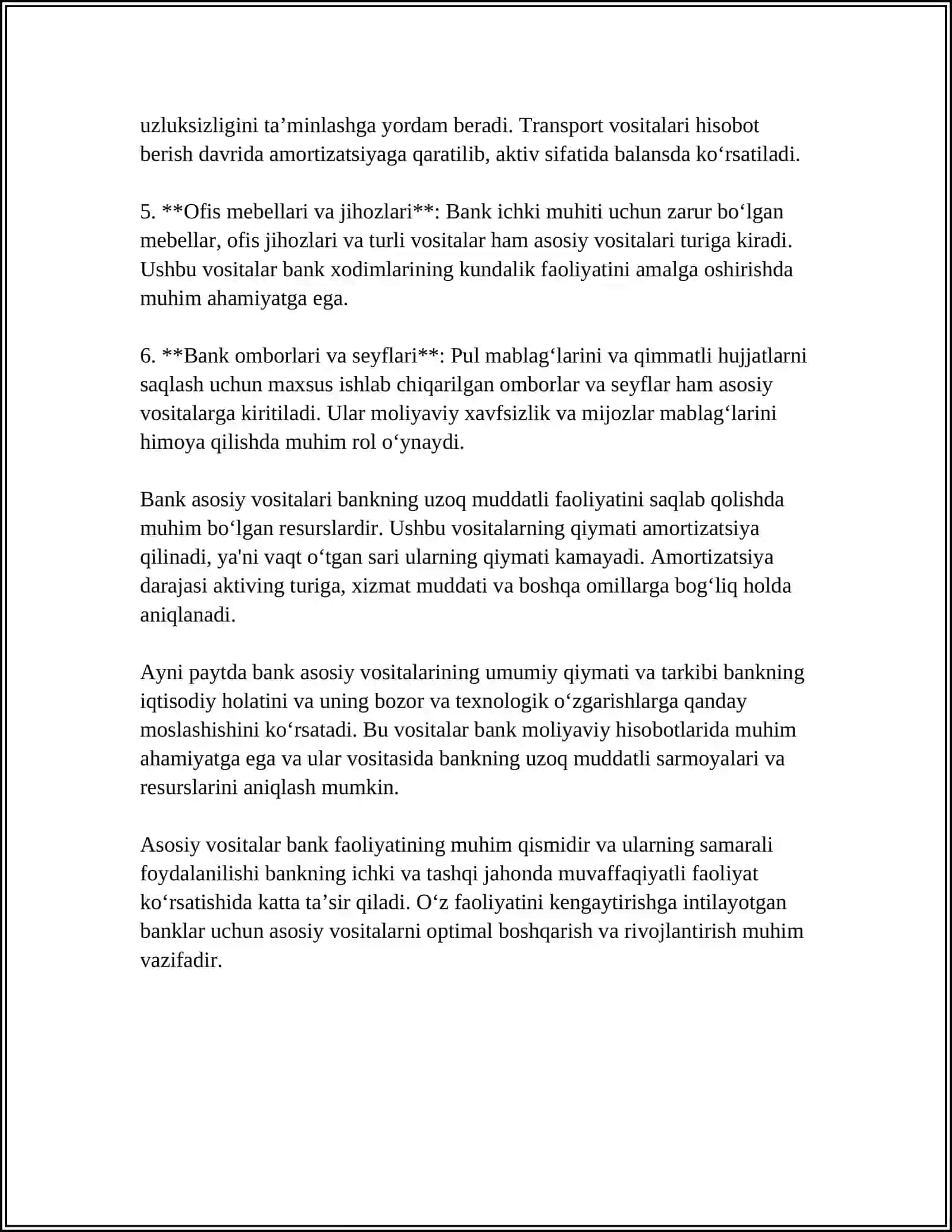 BANK ASOSIY VOSITALARINING MAZMUNI, TURLARI VA ULARNI HISOBGA OLISH 4