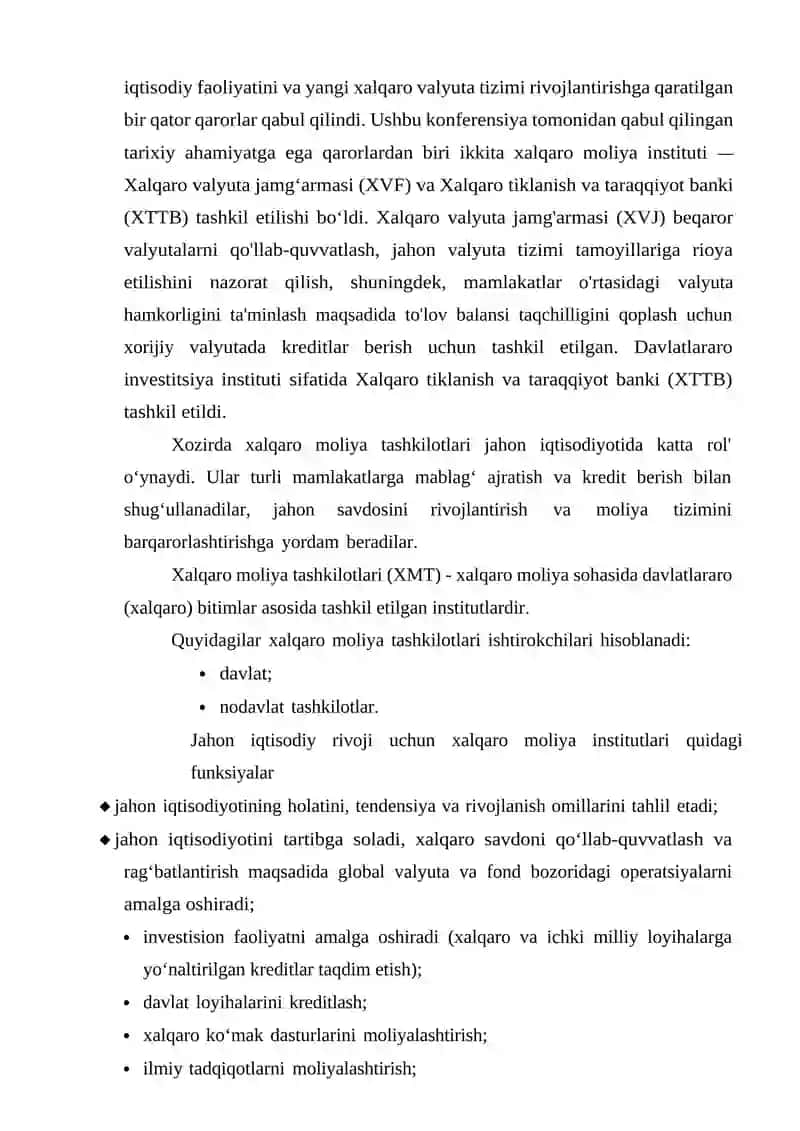 Xalqaro moliya institutlari ularning maqsad va funksiyalari 4