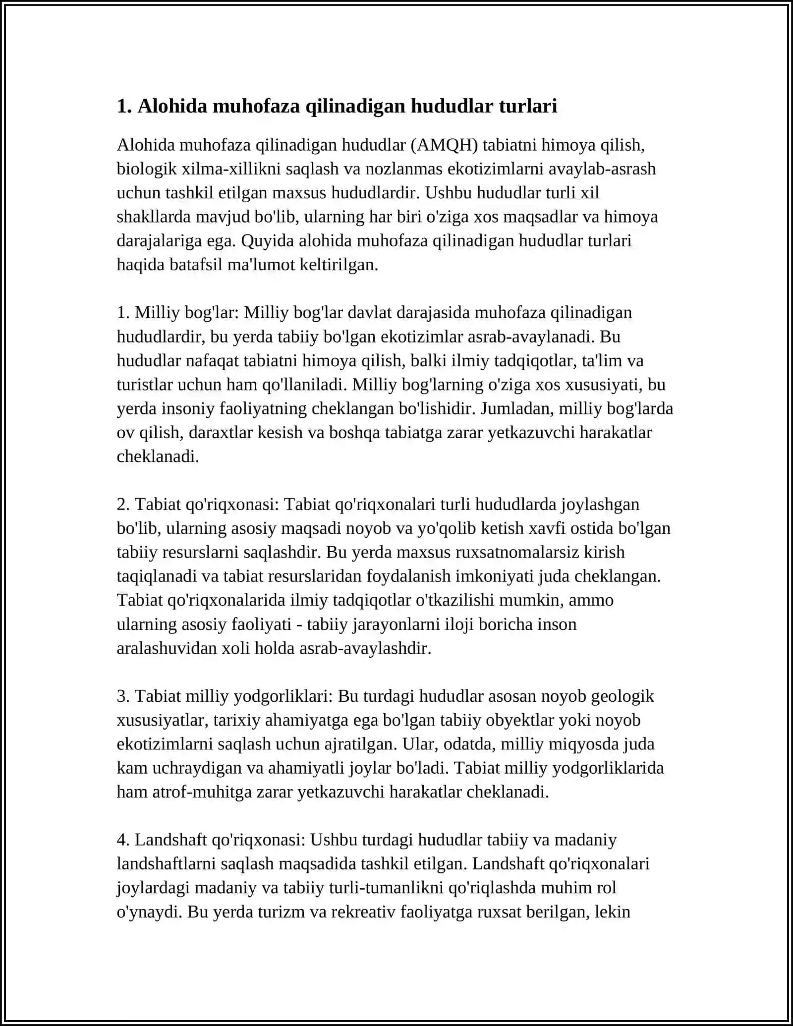 MATERIKLARDAGI ALOHIDA MUHOFAZA QILINADIGAN HUDUDLAR 4