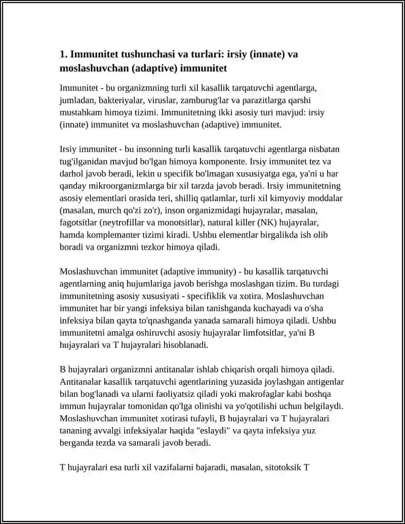 IMMUNITET HAQIDA TUSHUNCHA. YUQUMLI KASALLIKLARNING IMMUNA PROFILAKTIKASI IMMUNOTERAPIYA 4