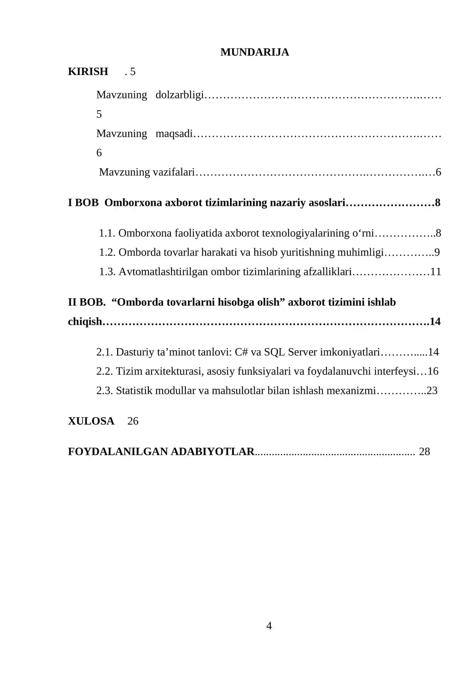 Omborda tovarlarni hisobga olish axborot boshqaruv tizimi 4