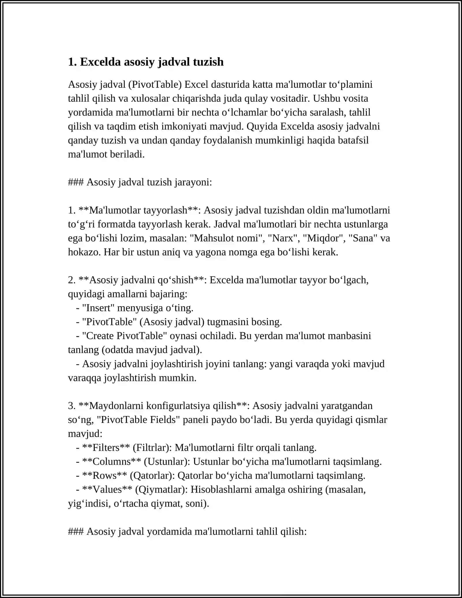 MICROSOFT OFFICE EXCEL JADVAL PROSESSORLARI IMKONIYATLARI 4