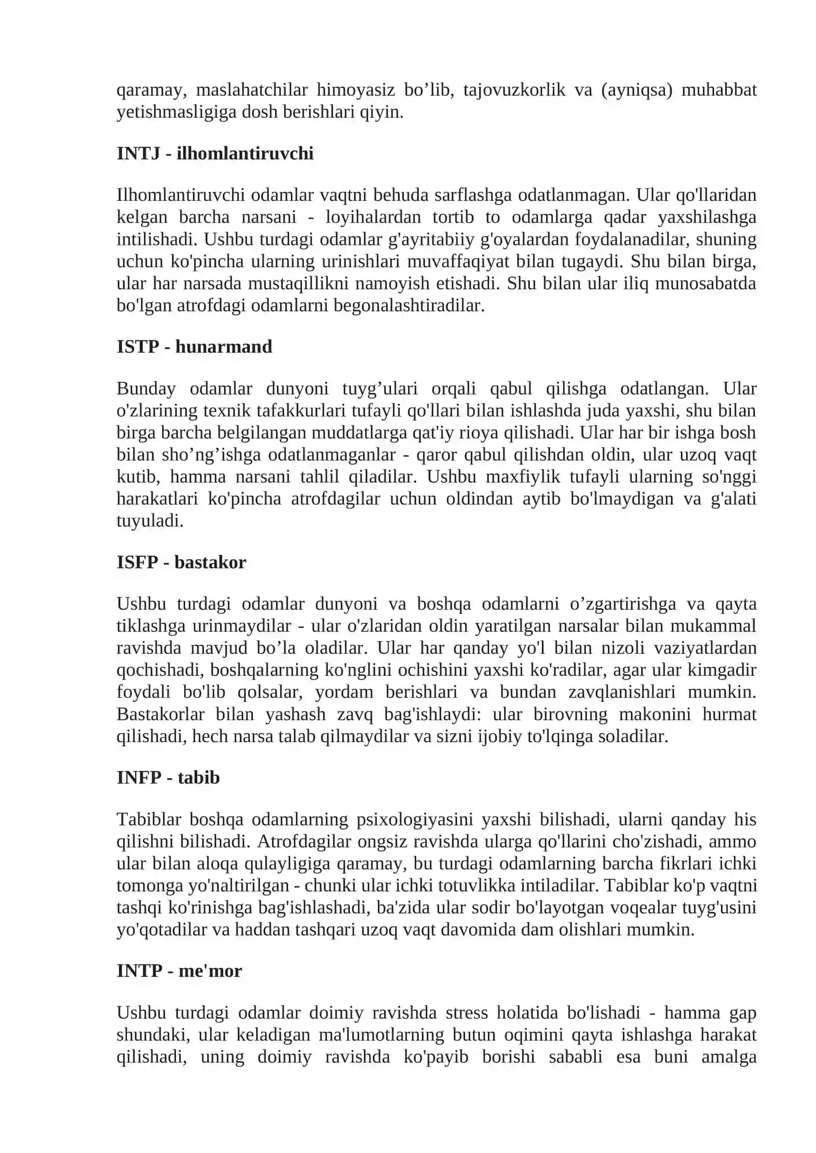Mayers-Briggs so'rovnomasi 4