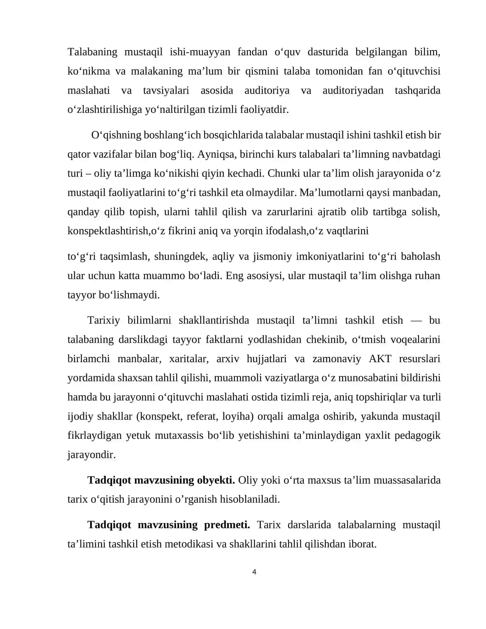 TARIXIY BILIMLARNI SHAKLLANTIRISHDA MUSTAQIL TA'LIMNI TASHKIL ETISH METODIKASI 4