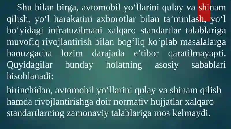 AVTOMOBIL YO‘L INFRATUZILMASI 4