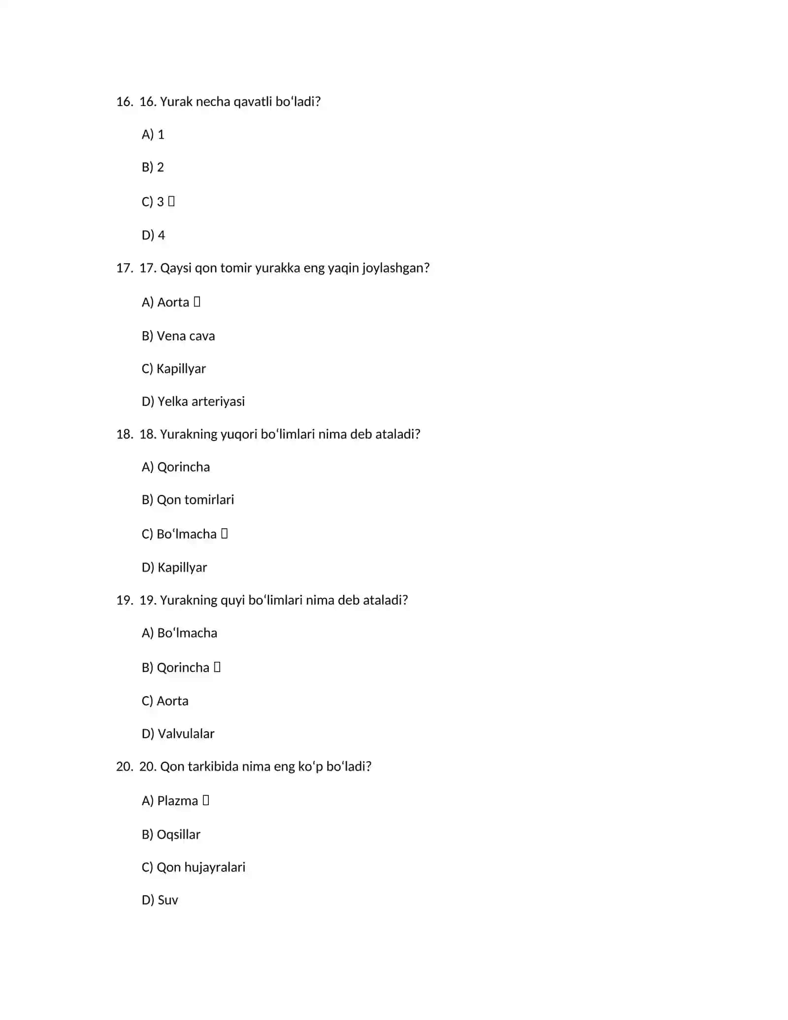 Biologiya Test savollar 4