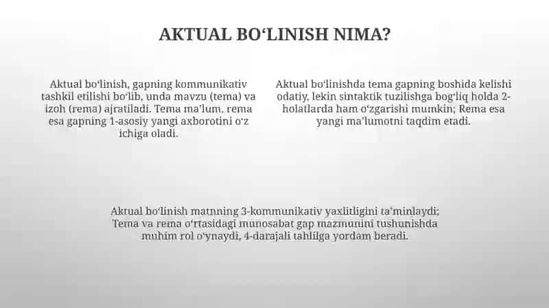 Gapda so‘zlar tartibi. Aktual bo‘linish 4