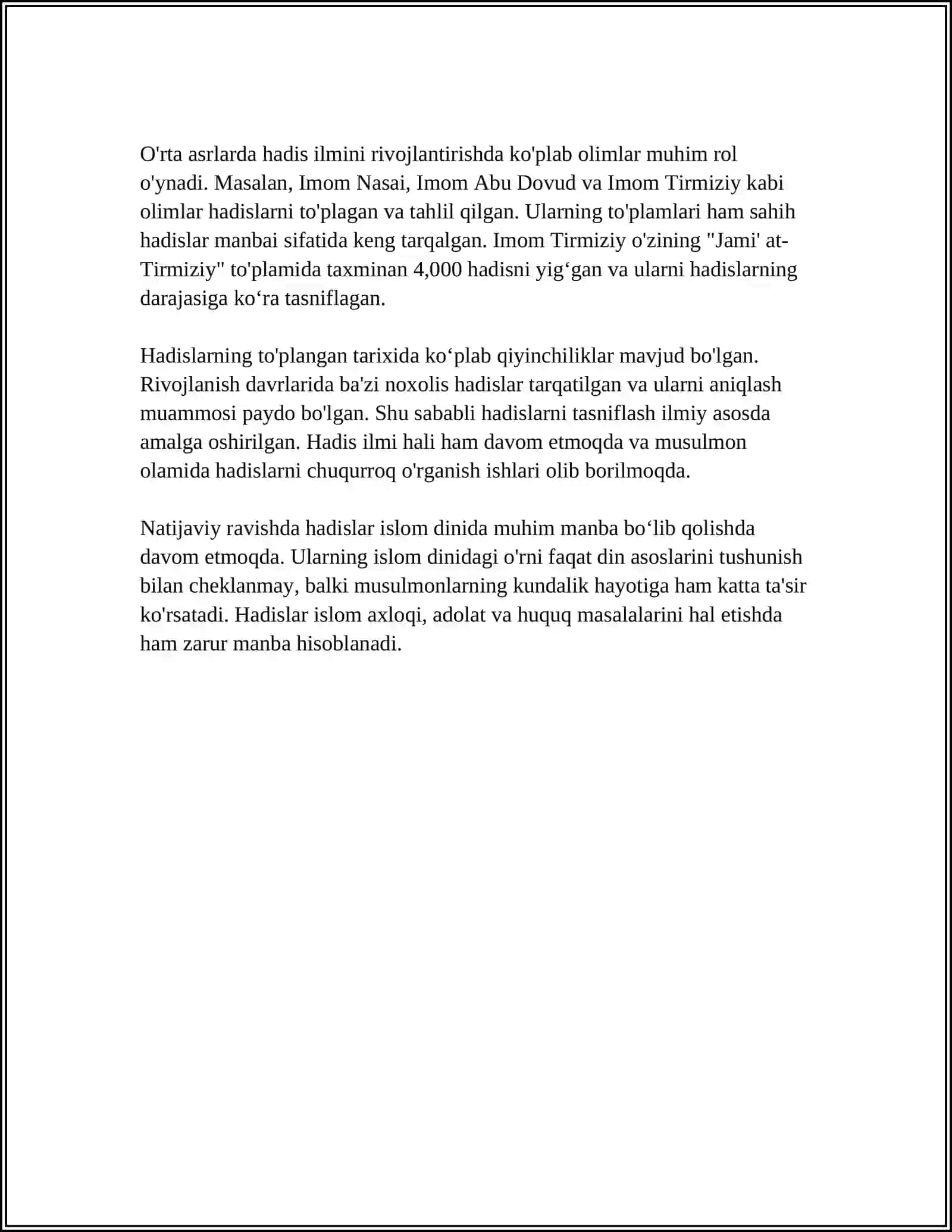 MUSTAQIL ISH Mavzu: HADISLAR HAQIDA MAʼLUMOT 4