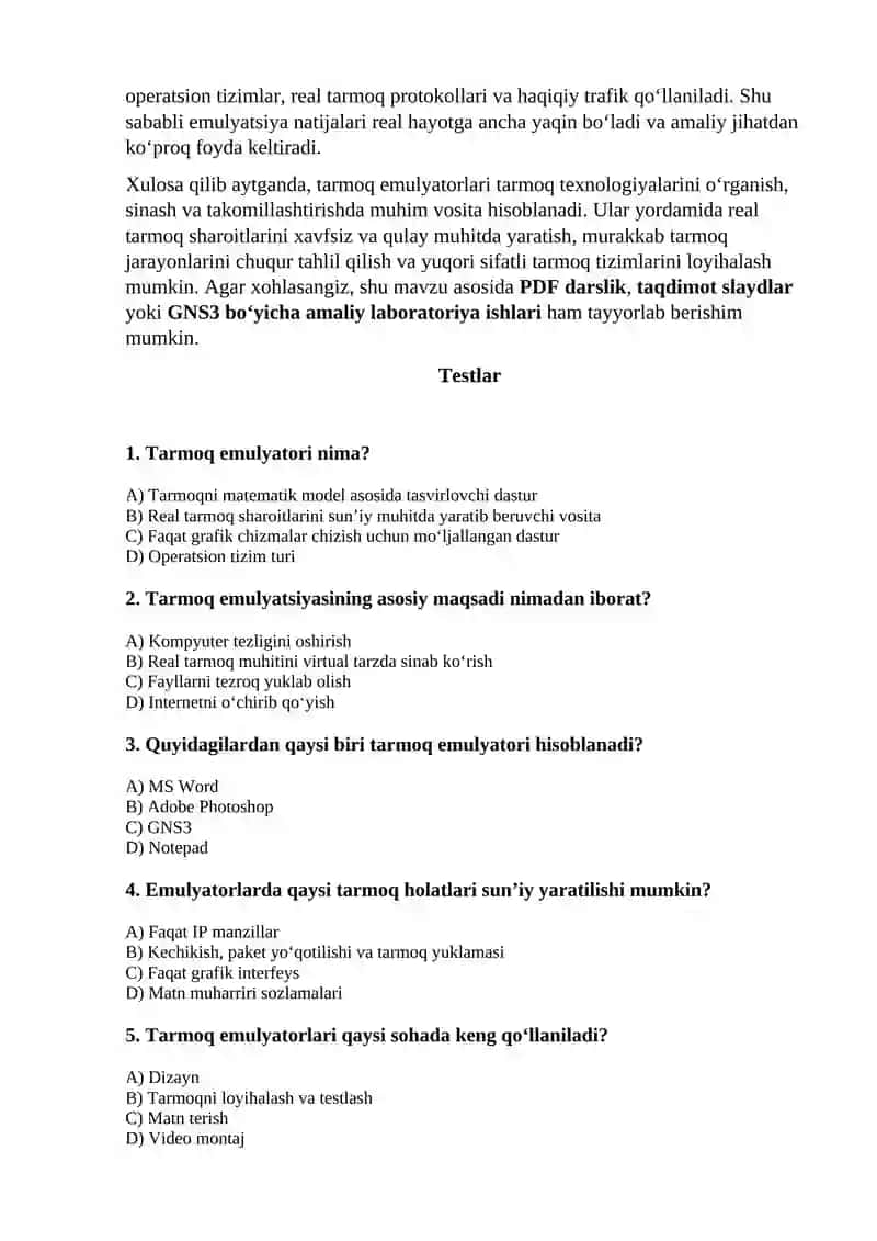 Tarmoq emulyatorlari va ulardan foydalanish 4