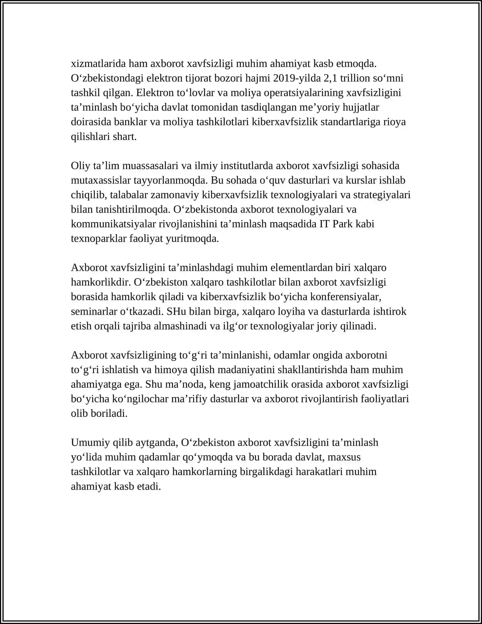 OʻZBEKISTONDA AXBOROT XAVFSIZLIGINING MA'NAVIY VA HUQUQIY ASOSLARI 4