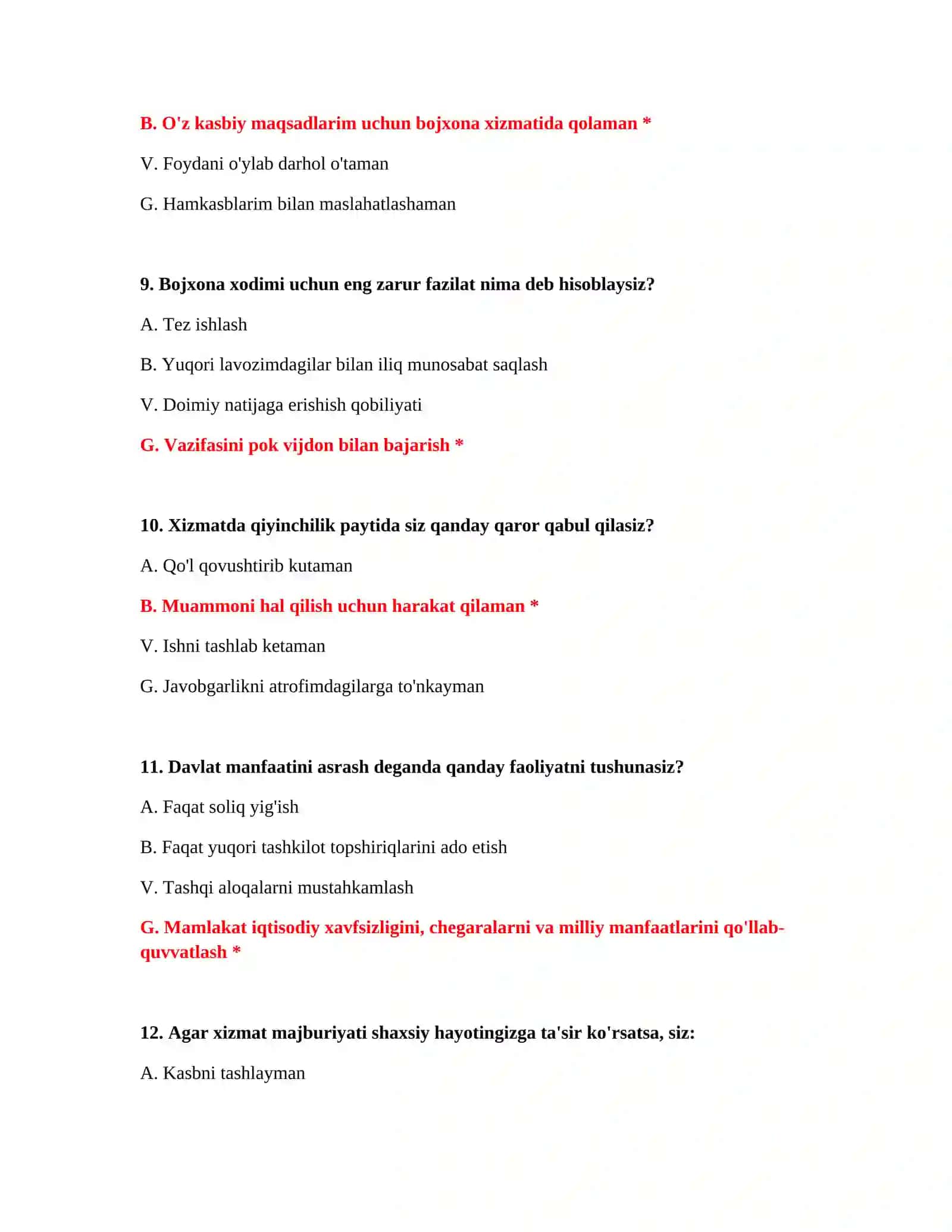 Bojxona IQ test savollari Word 4
