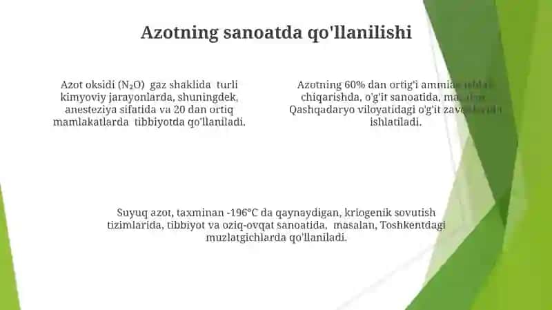 5-guruh elementlari(pniktogenlar), azot va uning birikmalarining xossalarini o'rganish 4