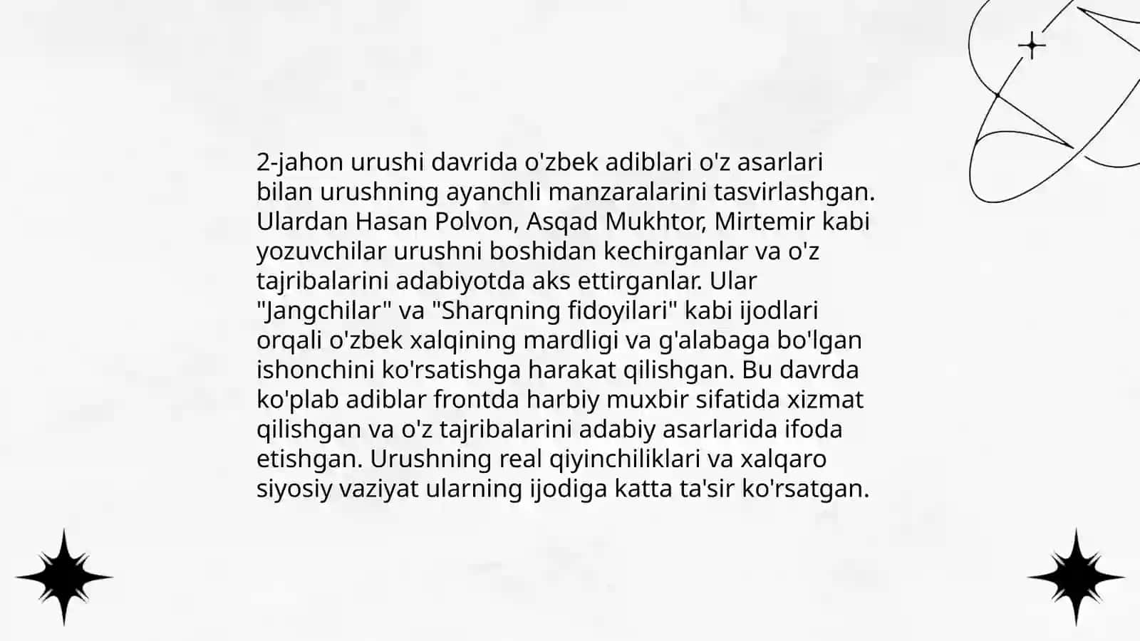 2-jahon urushi va undan keyingi o'zbek adabiyoti 4