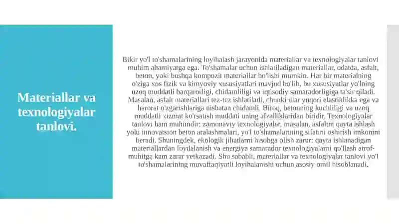 Bikir yo'l to'shamalarining loyihalash tamoyillari. 4