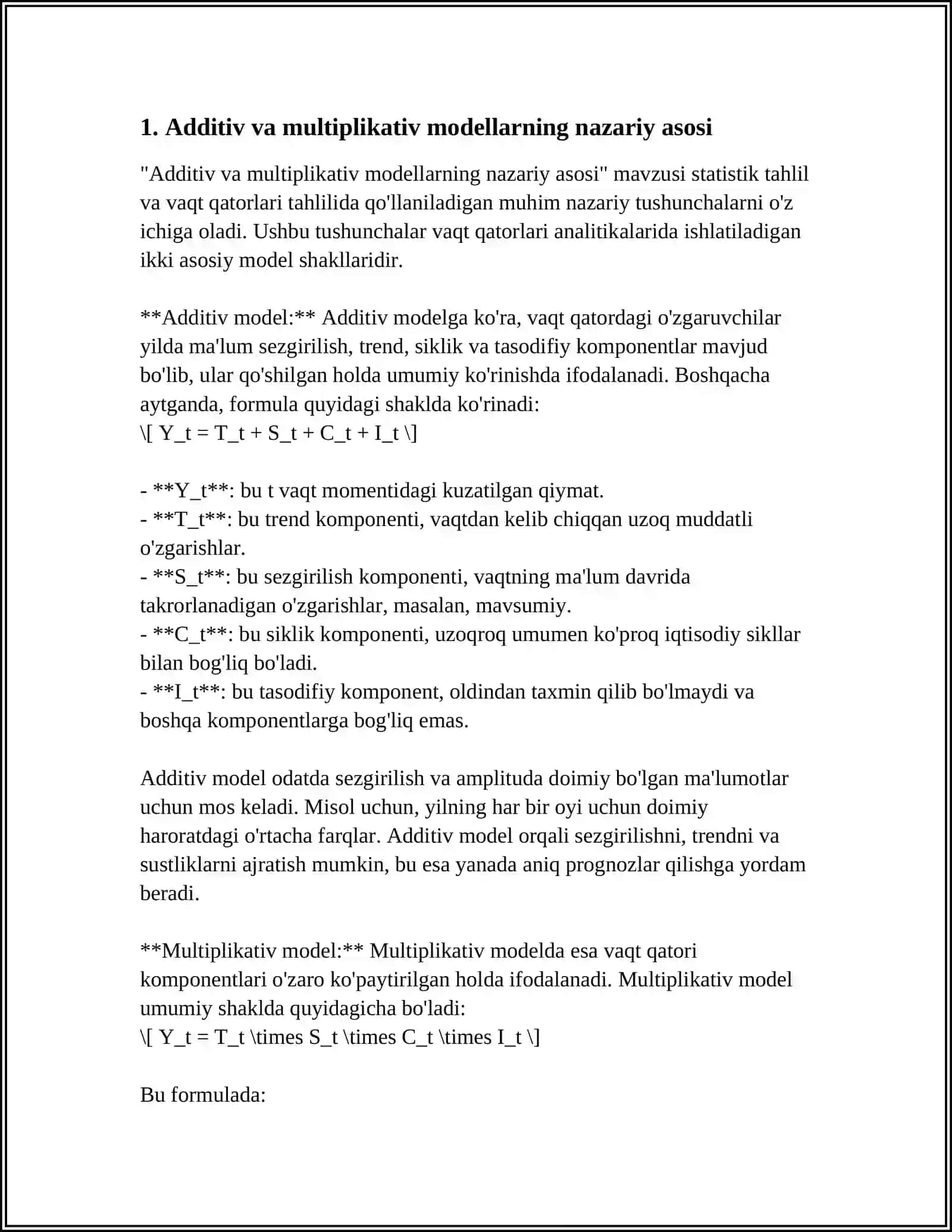 ADDITIV VA MULTIPLIKATIV EKONOMETRIK MODELLARNI TUZISH 4
