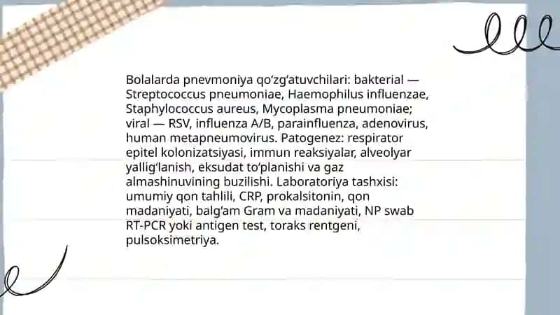 Pediatrik amaliyotda ko'p uchraydigan infeksiyalar, qo'zg'atuvchilari, Patogenez, labaratoriya tashxisi 4