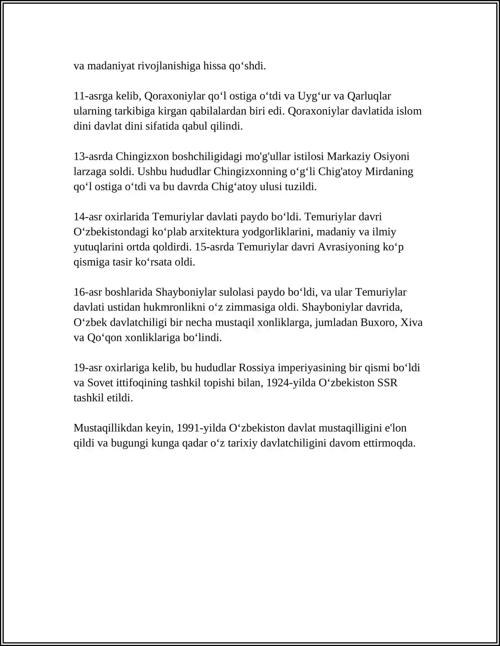 O‘zbek davlatchiligining shakllanishi va uning tarixiy asoslari 4