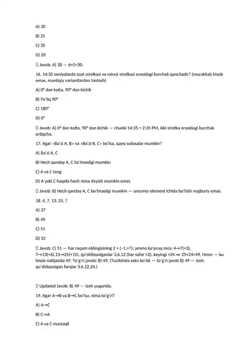 Davlat xizmatchisi 2025 — MANTIQIY TESTLAR (100 TA) 4