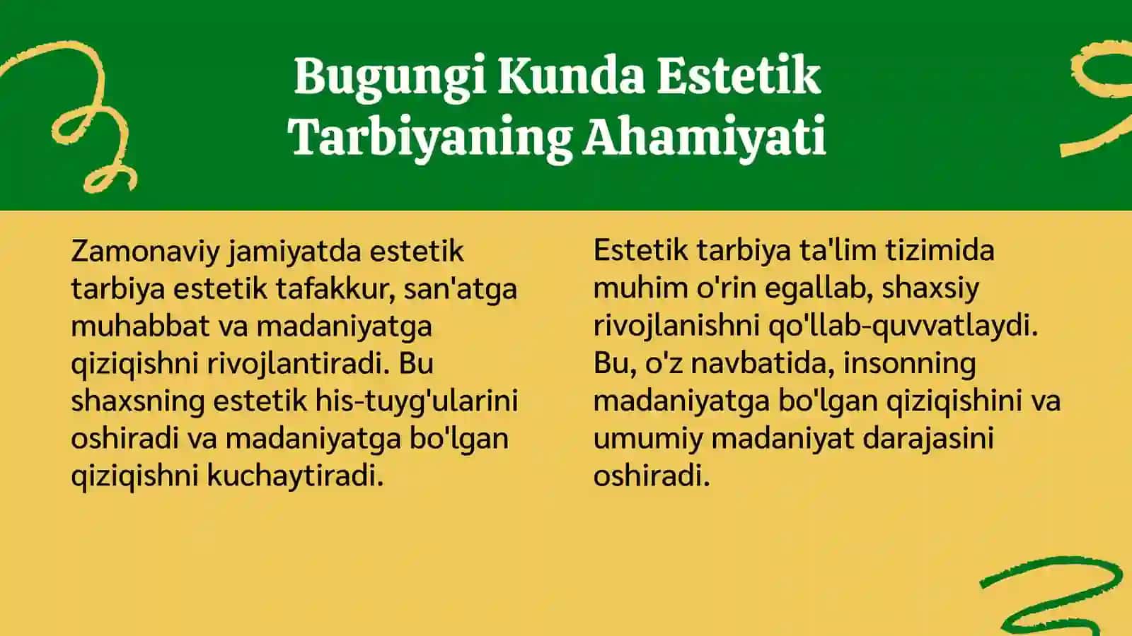 Estetik tarbiya–faol va ijodkor shaxsni tarbiyalash omili taqdimot 4