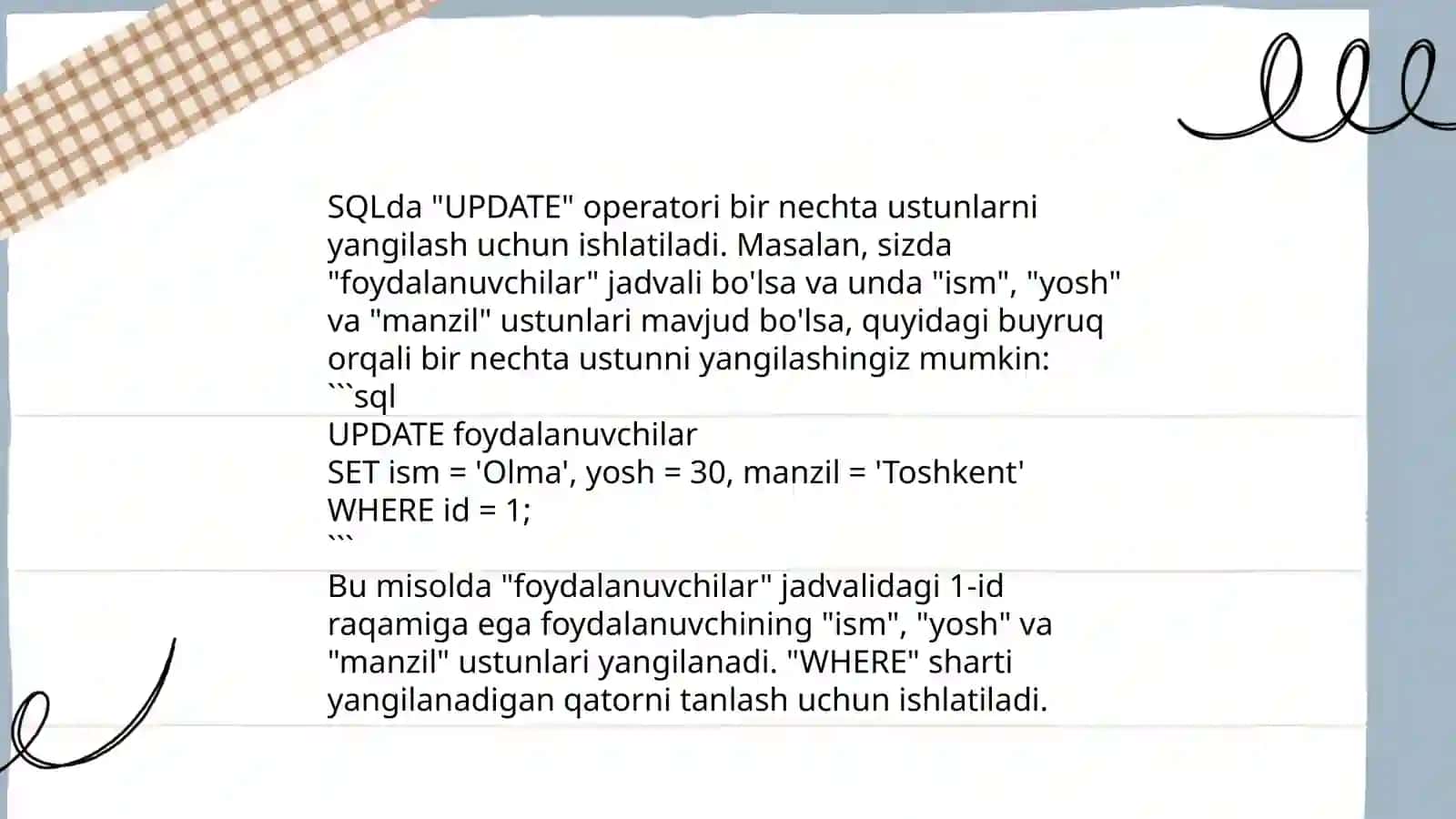 UPDATE kommandasi yordamida ma'lumotlarni o'zgartirish 4
