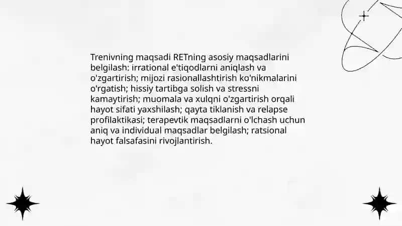 Treninv maqsadlari va ratsional emotiv terapiyaning an’analari 4