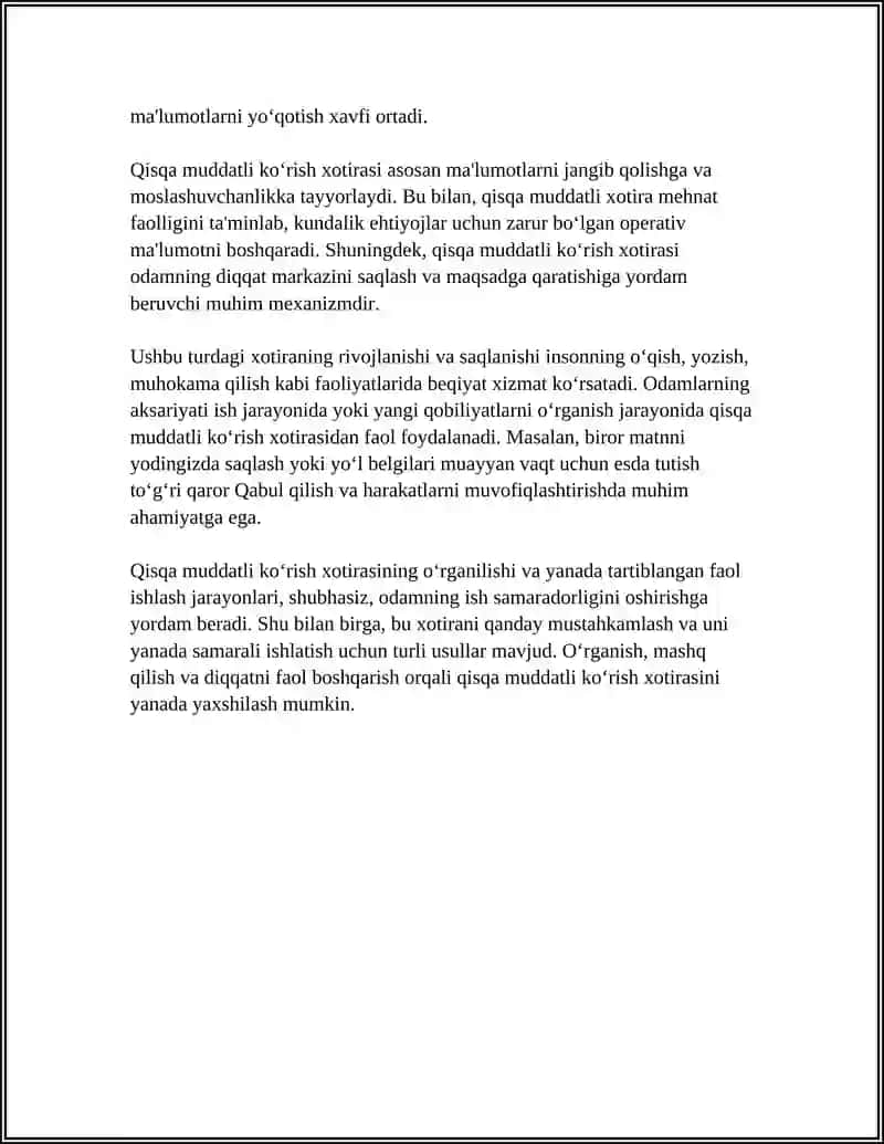 QISQA MUDDATLI KO‘RISH XOTIRASI 4