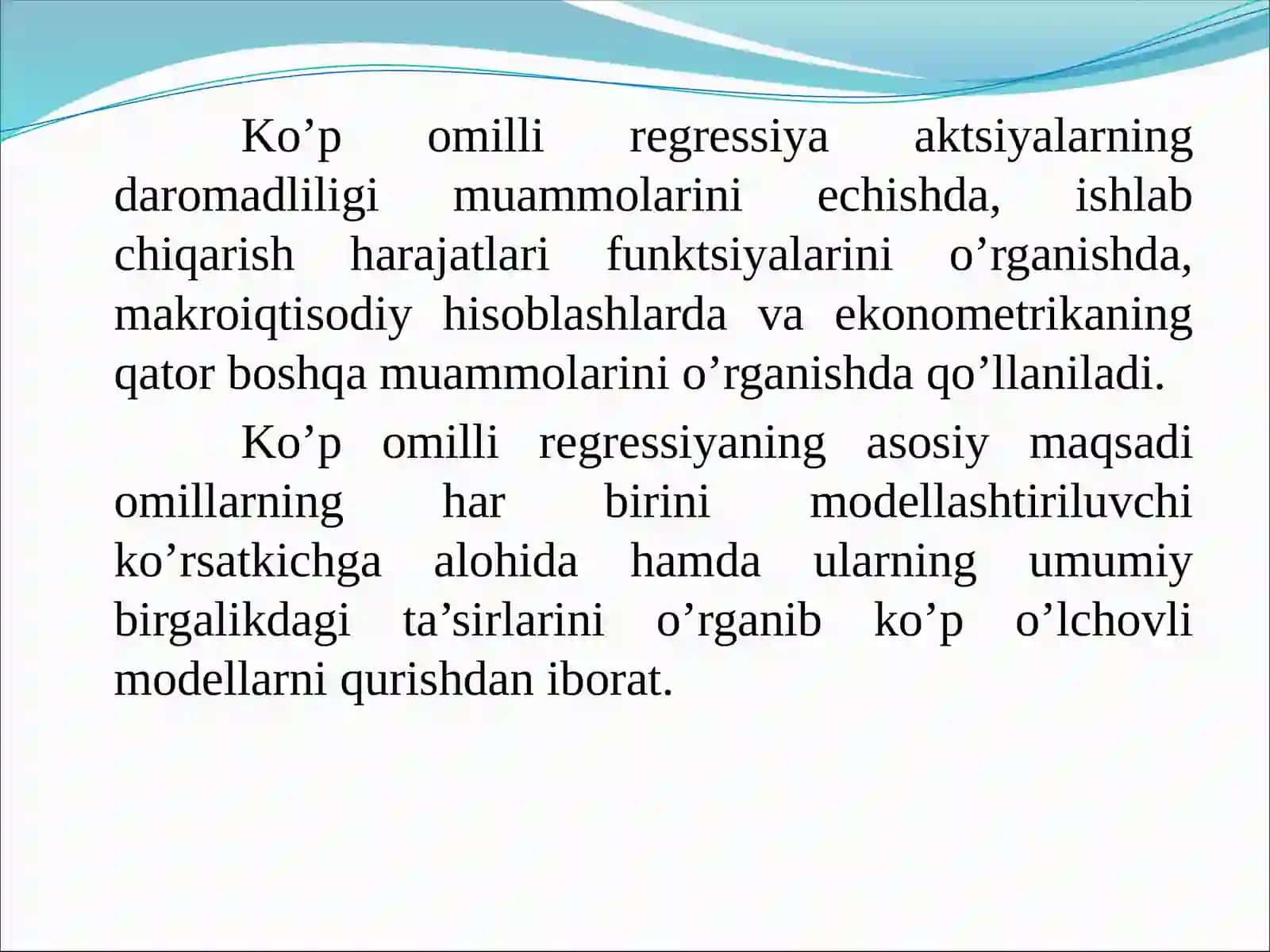 Ko’p omilli ekonometrik tahlil 4