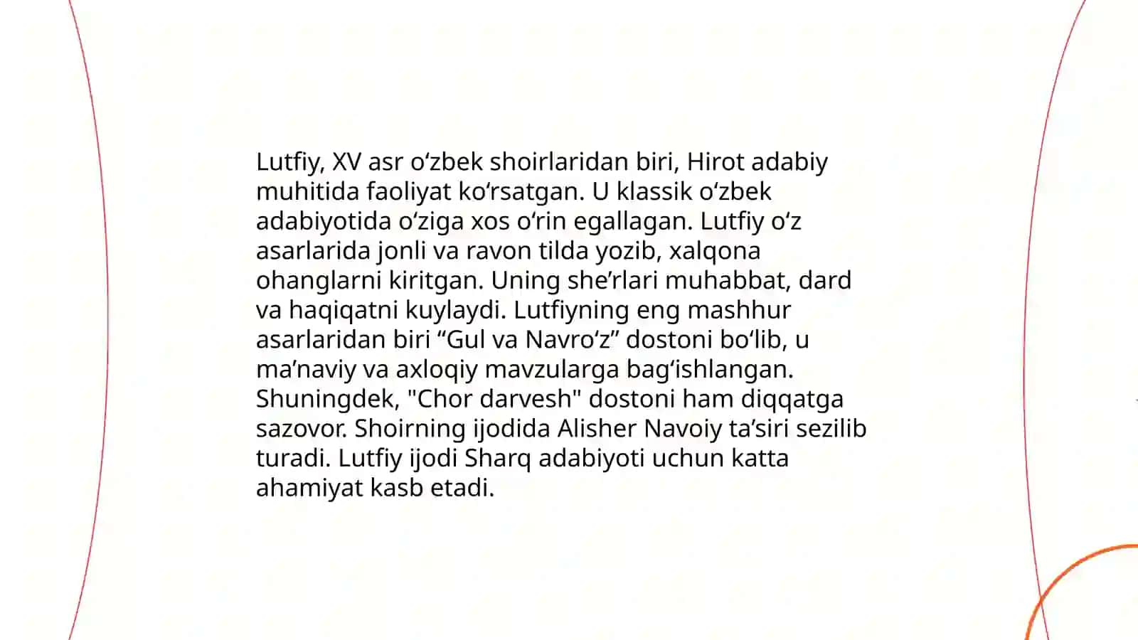 Lutfiy lirikasi,janr xususiyatlari va mavzu koʻlami 4