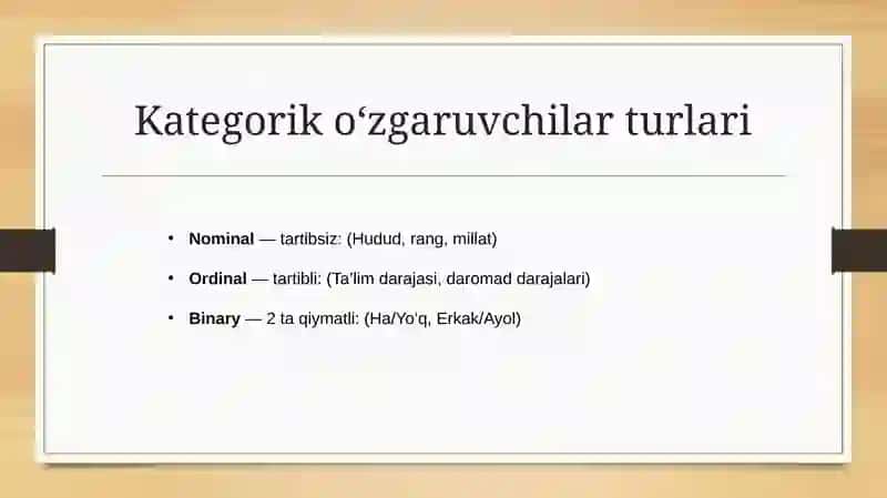 Kategorik o‘zgaruvchilar bilan ishlash 4